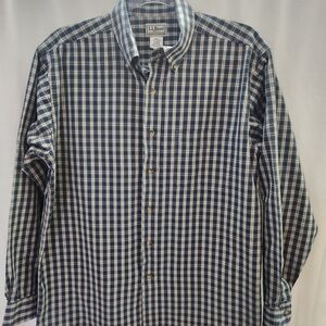 L.L. Bean Men's Navy Checkered Button Down Shirt